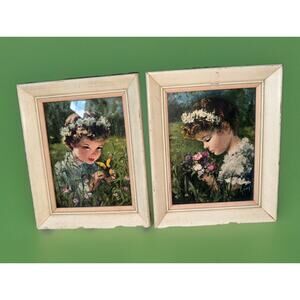 Vintage Mid century Cyndney Grossman Set Of 2 Prints Wood Frame Named In Details